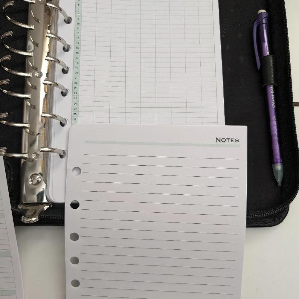 Vtg Black Leather At A Glance Planner Organizer 7 Rings 8.5